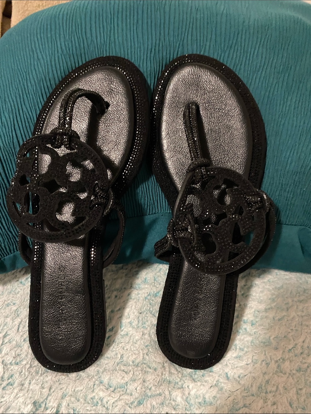 Tory Burch Black Logo Cutout Toe-Ring Sandals